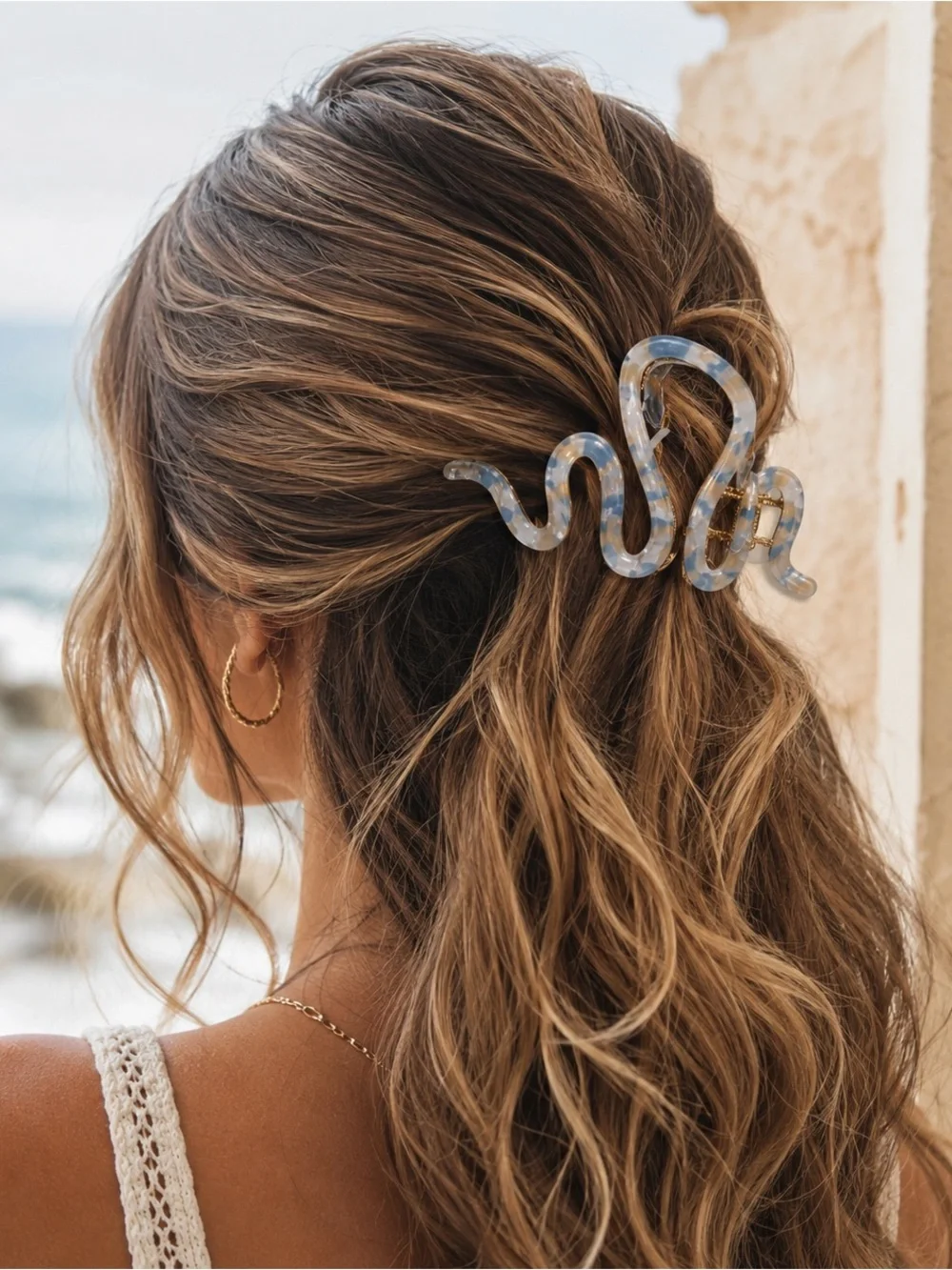 Aimee Song Blue Marble Wave Claw Hair Clip Gold Tone NWT